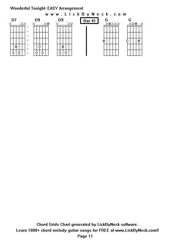 Chord Grids Chart of chord melody fingerstyle guitar song-Wonderful Tonight- EASY Arrangement,generated by LickByNeck software.